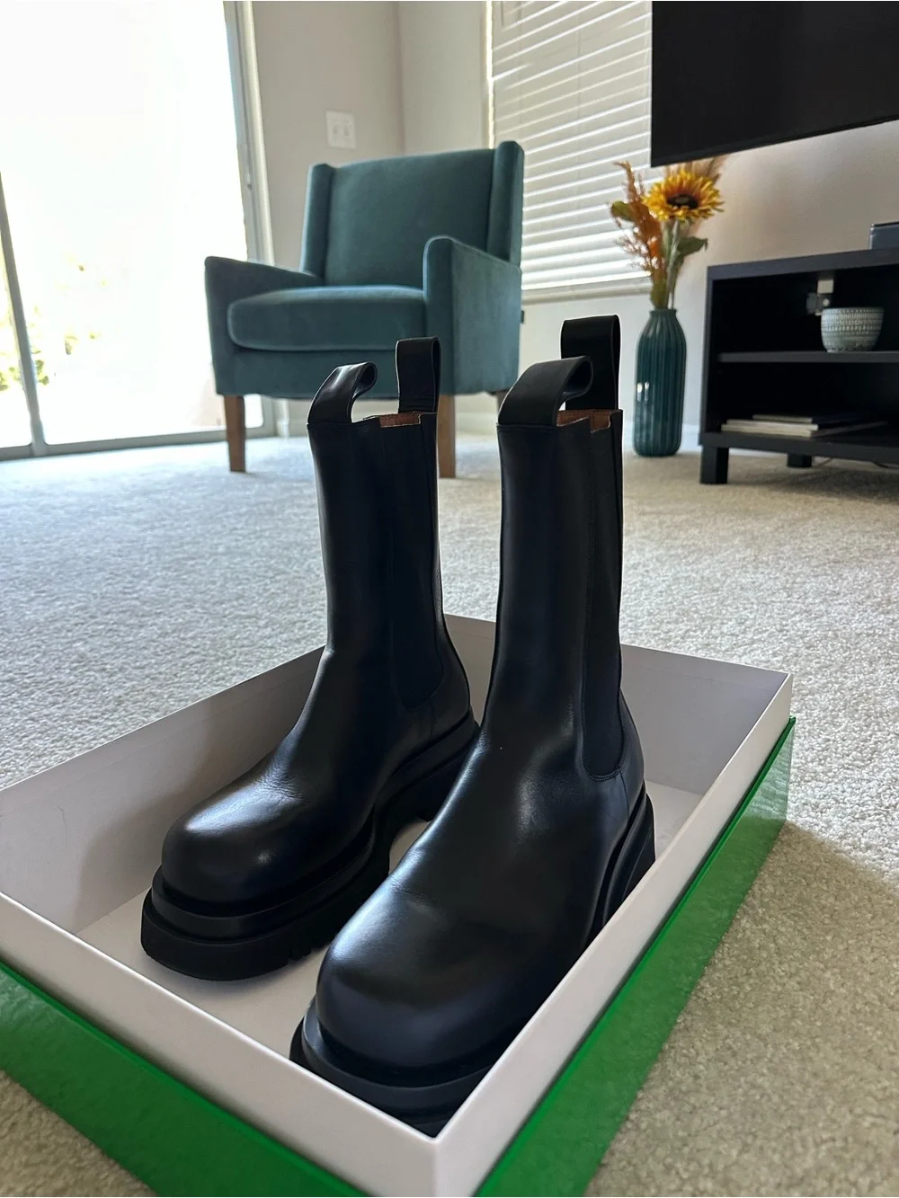 Bottega Veneta Black Leather Lug-Sole Chelsea Boots